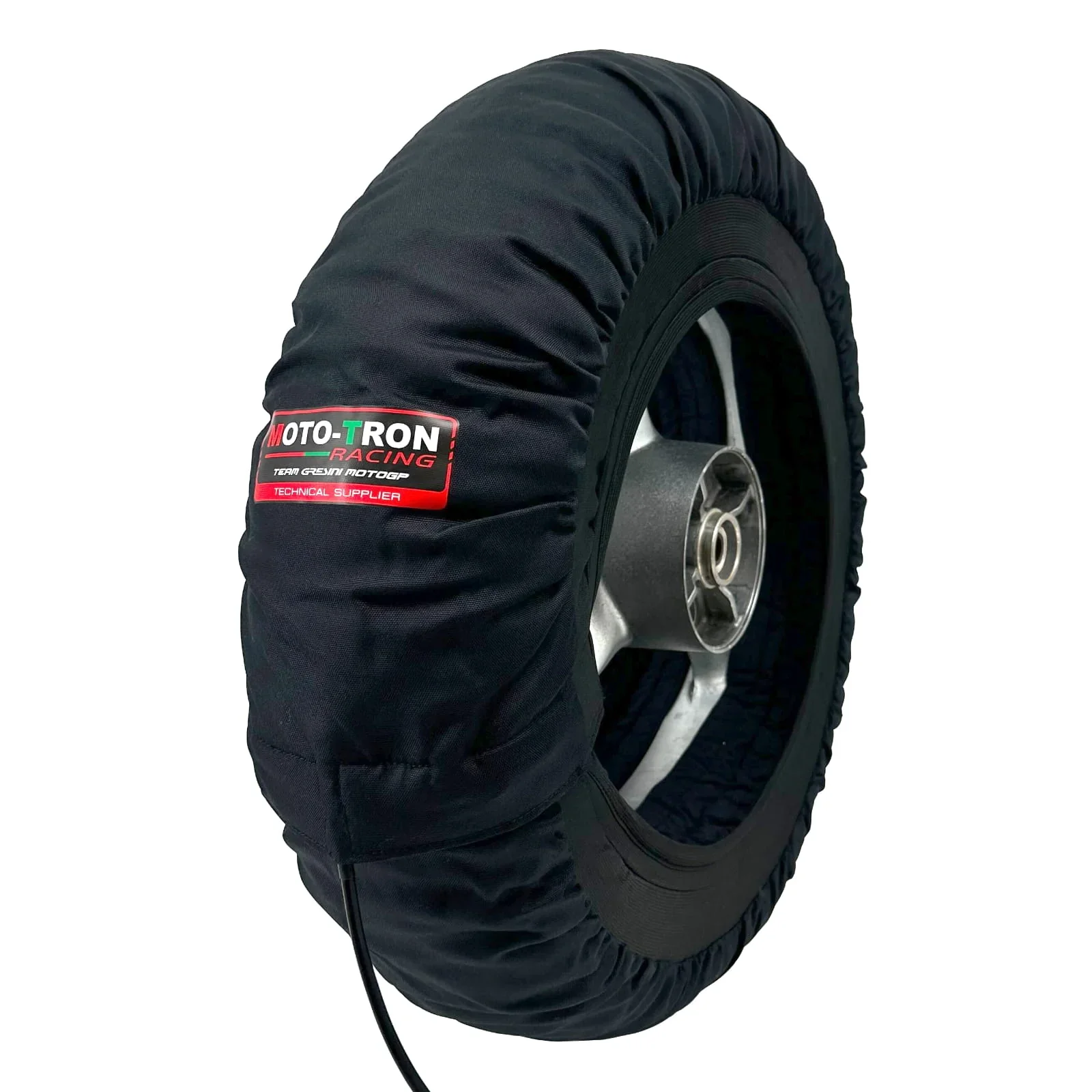 Moto-tron tyre warmers fitted to a race bike
